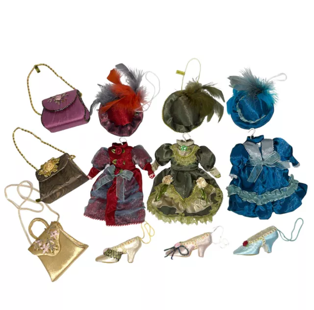 Victorian Clothing Ornaments Dresses Shoes Hats Handbags Set of 12 New In Box