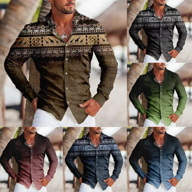 Chemise vintage imprimée décontractée fête boutonnée hommes mode baroque