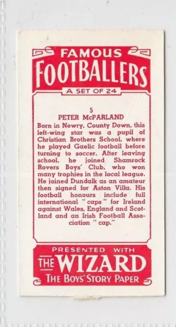 1956 D C Thomson Wizard berühmte Fußballer Set 24 #5 Peter McParland Aston Villa 2