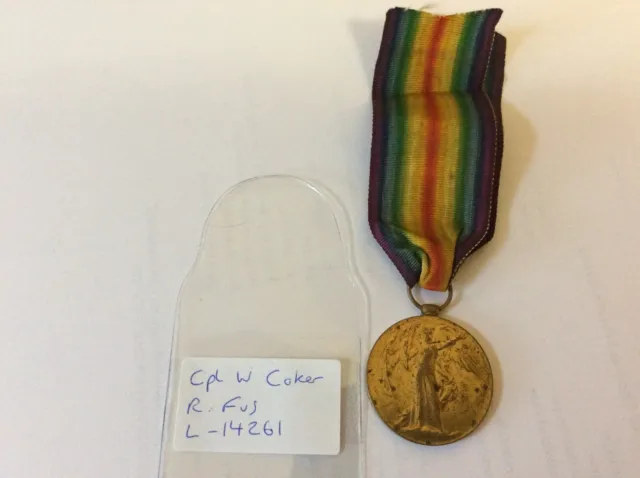 WW1 Royal Fusiliers Cpl Coker Victory Medal Gallipoli Original Lander