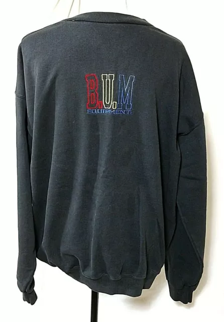 Vintage 90s BUM EQUIPMENT Sweatshirt Mens Medium Black Logo B.U.M. Red Blue LOGO