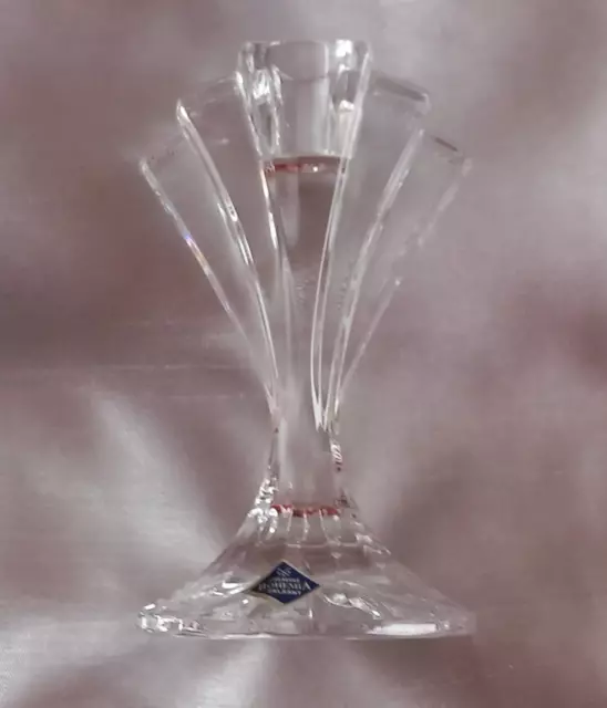 Art Deco Style Fan Shaped Glass Crystal Candlestick Jihlavske Sklarny Bohemia