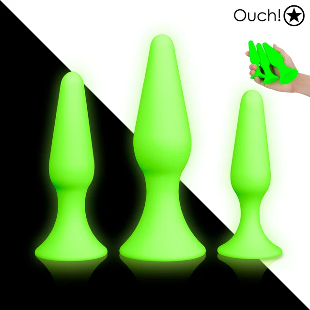 Ouch! - Glow in the Dark  Butt Plug Set Silicone Neon Green Dilatatore Anale