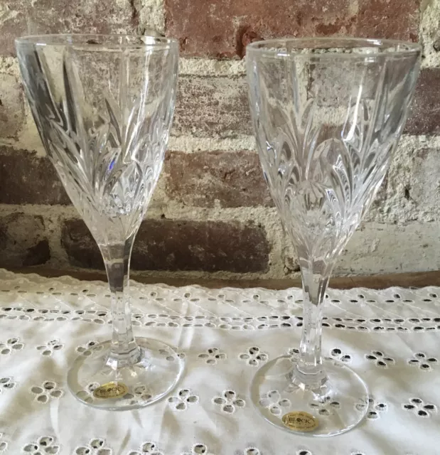 Vintage Set of 2 Block Crystal 24% Lead Crystal Stemware Wine/Champagne Glasses