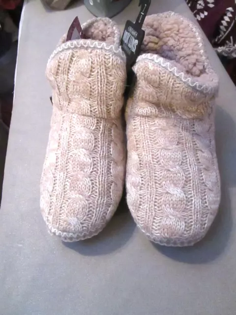 Muk Luks-Beige/Multi-Cable Knit-Lined-Bootie Slippers-Size-7-8-Nwt-$40