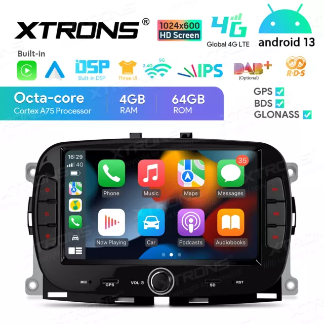 XTRONS Single Din Car Stereo for Fiat 500, Android 12 Octa Core 4GB RAM  64GB ROM Car Radio Player, 7 Inch IPS Touch Screen GPS Navigation for Car  Head
