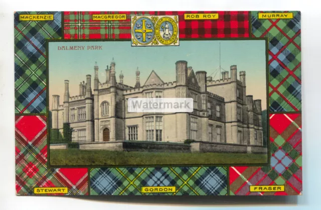 Dalmeny Park House - Gotische Revival Villa - alte schottische Tartan Postkarte