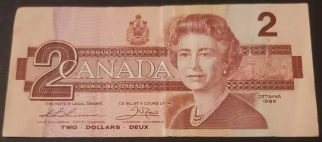 CANADA, billet de 2 dollars Ottawa 1986 Elisabeth II