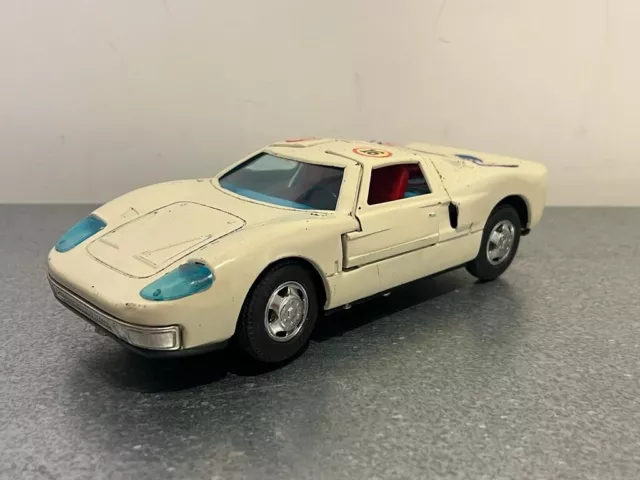 Vintage BANDAI Japan Tinplate Battery Operated Ford GT