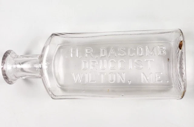 VINTAGE H.R. Dascomb Druggist Wilton, ME bottle 5.5" high clear