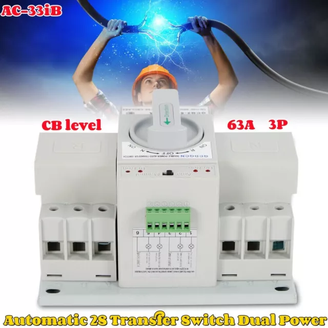 Solar Automatic Transfer Switch 3P 63A 110V Solar To Grid Dual Power CB Level US