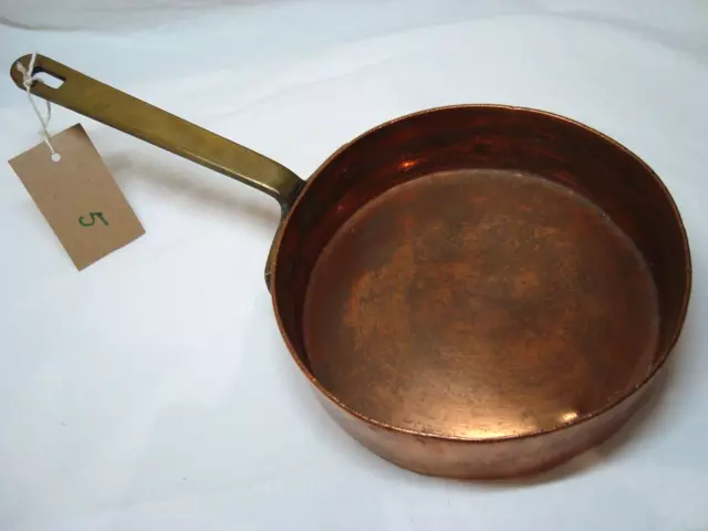 VINTAGE COPPER SAUCEPAN w BRASS/BRONZE HANDLE Straight sides diam 18cm