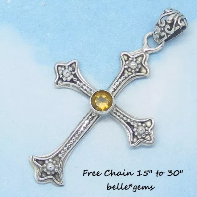Natural Citrine Cross Sterling Silver Byzantine Gothic 171389 Belle Gems