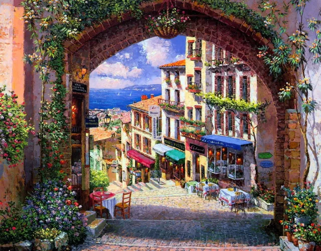 Beautiful Mediterranean City Oil painting Wall art Giclee Printed on Canvas P054