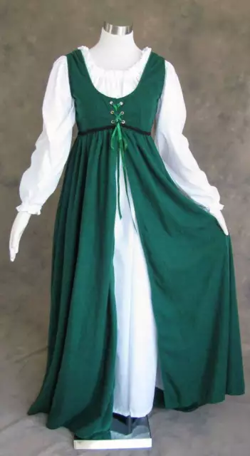 Ren Faire Dress Medieval Renaissance Gown Costume LARP Green w Long Chemise 2X