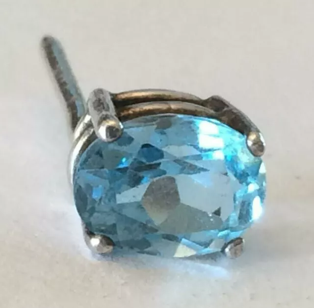 Tie Pin  Genuine Topaz  Swiss Blue  Beautiful  Bright  Stone  8x6 mm S925 Silver