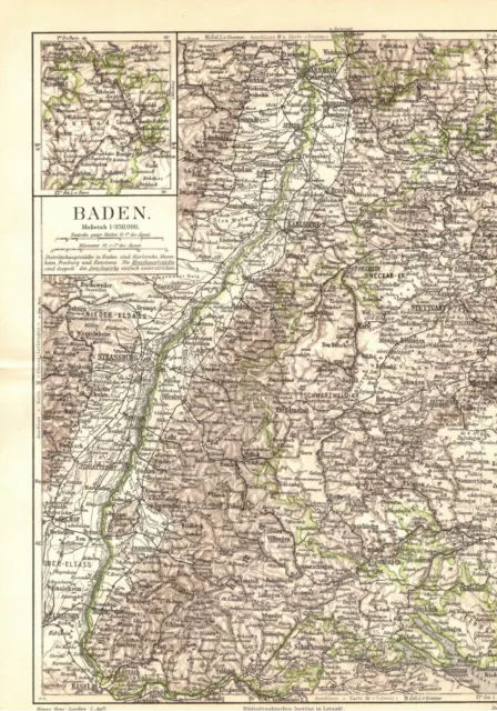 Baden, alte historische Landkarte, Lithographie um 1900 (D253)