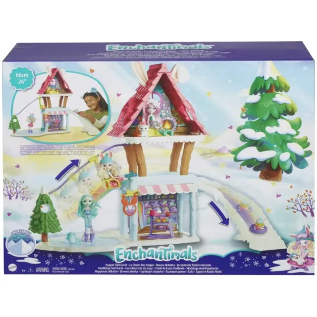 Enchantimals Hoppin Ski Chalet New Play Set inc Doll Pet House Slide Mattel