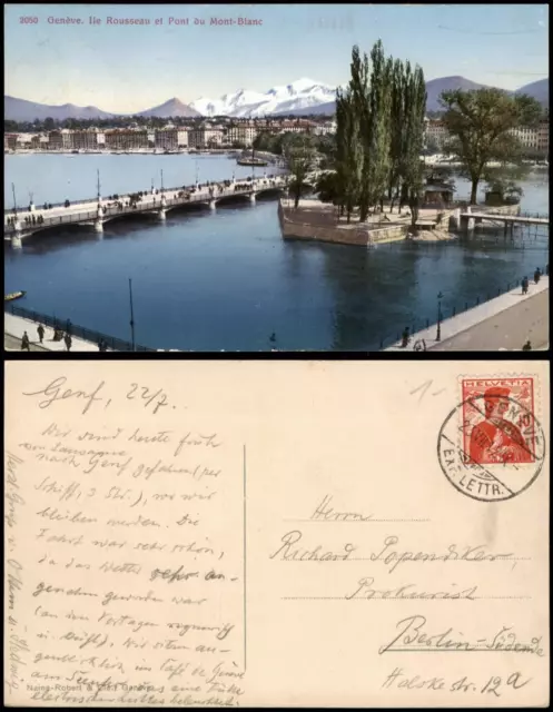 Ansichtskarte Genf Genève Ile Rousseau et Pont du Mont-Blanc Panorama 1912