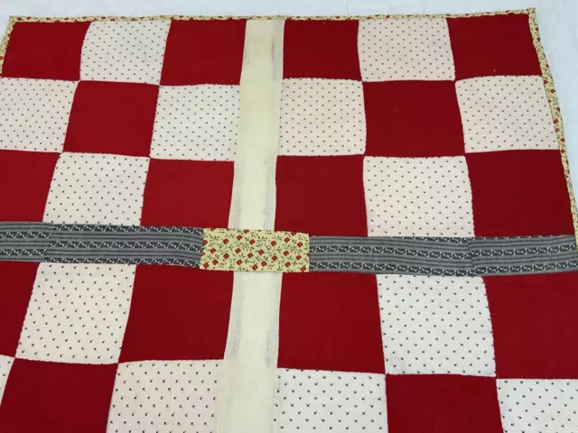 Vintage Antique Patchwork Quilt Large Table Topper, Nine Patch, Red & White 2