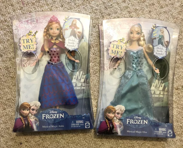 Disney Frozen Musical Magic Anna & Elsa Dolls Mattel 2013 Light Up Gift Rare