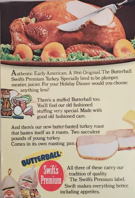 Swifts Turkey Butterball Print Ad Thanksgiving  Advertisement 1966 Ephemera