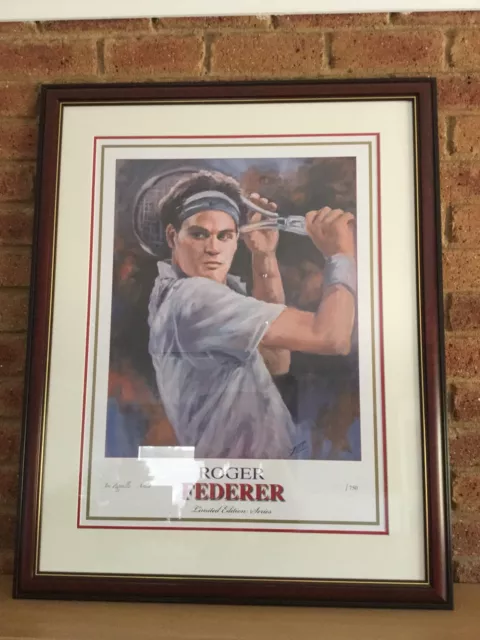 Roger Federer Limited Edition Painting Lithograph Framed Signed By Artist