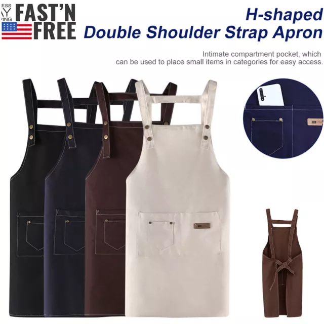 Unisex Adjustable Apron Cooking Kitchen Aprons With Pockets Waterproof Oil-Proof