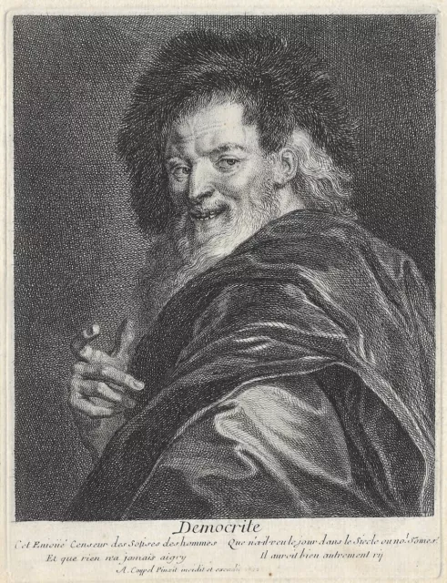 Portrait de DÉMOCRITE Gravure Originale par ANTOINE COYPEL XVIIe siècle 1692