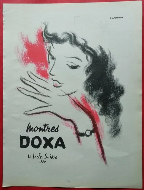 Publicité presse Montres  DOXA Le Locle Suisse illustré par A J VEILMAN 1951