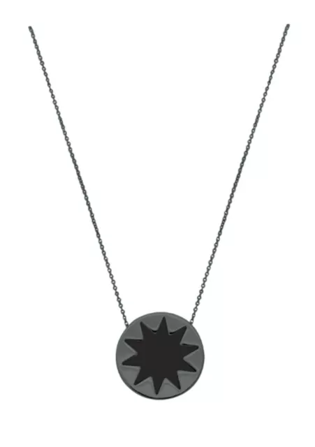 House of Harlow Gunmetal Black Matte Mini Sunburst Pendant Necklace NWT 3
