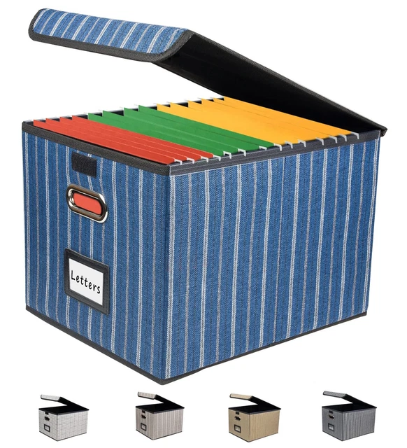 Collapsible File Box Filing Folder Organizer Boxes With Lid Decorative Linen