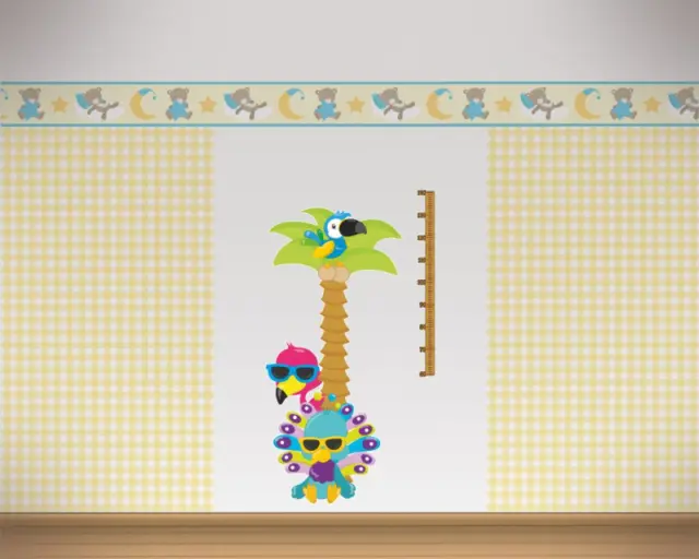 Messlatte Palme mit Vögeln Wandtattoo Aufkleber Kinderzimmer Metermaß 60 x 130cm