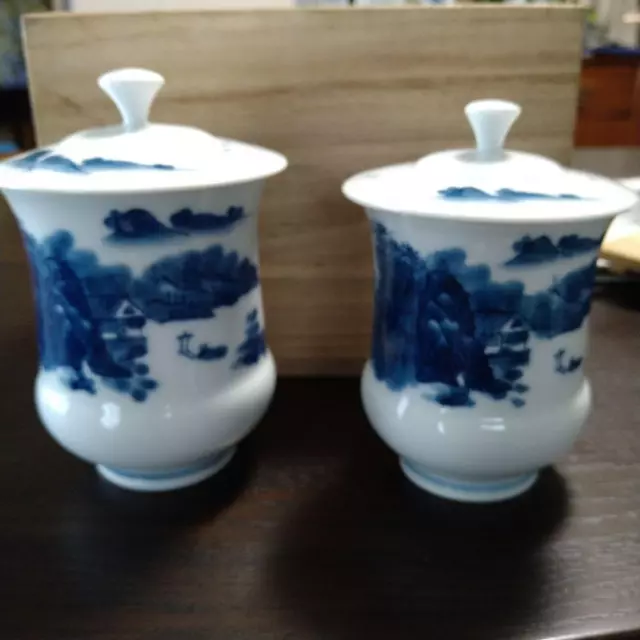 Arita Imari Pottery Nabeshima Landscape Couple Tea Cup Set Hataman Touen