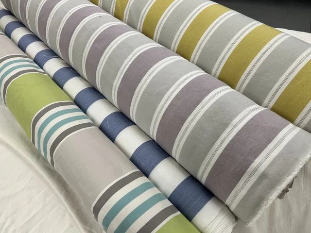 TICKING STRIPE curtain fabric by Romo linen cotton material  140 cm wide blue