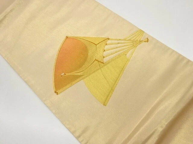 6760282: Japanese Kimono / Vintage Fukuro Obi / Embroidery / Crane & Folding Fan