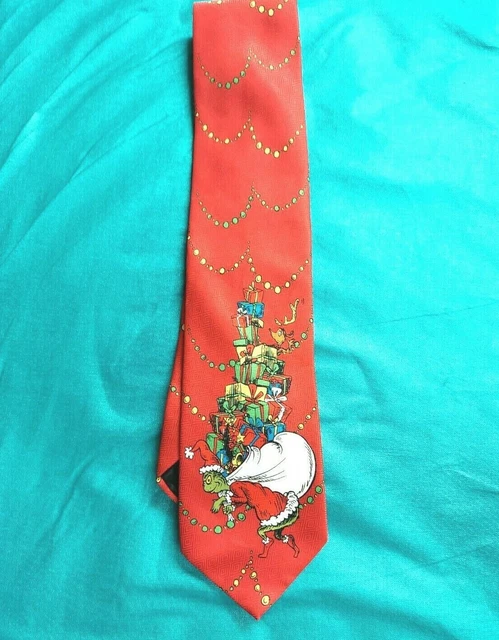 NWOT Dr Suess Polyester Neck Tie Mens 56" How The Grinch Stole Christmas Red