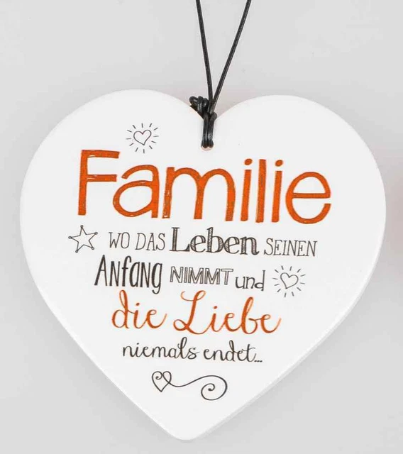 HERZ MIT SPRUCH Familie wo die Liebe Porzellan Anhänger Herzkachel EUR