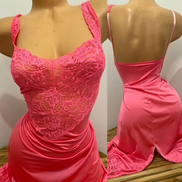 VINTAGE SLIP DRESS LINGERIE SILKY NEON PINK by VANITY FAIR sz 40