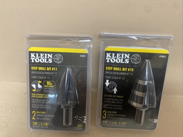 Klein Tools Step Drill Bits 2 Pack #11 And #15 Ktsb11, Ktsb15 Brand New 2