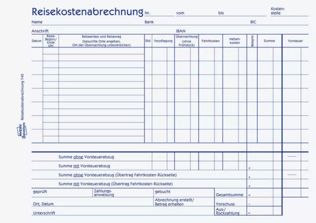 2x Reisekostenabrechnung 740 Avery Zweckform Formular Reisekosten Woche / Monat