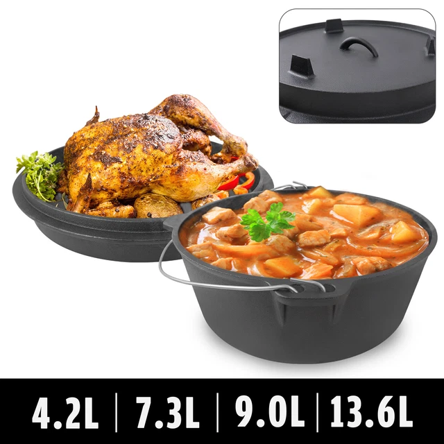 Dutch Oven Deckelheber BBQ Gusseisen Feuertopf Schmortopf mit Füßen Set Gusstopf