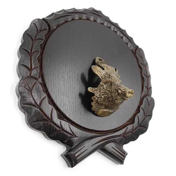 Placa de Jabalí Tallado Oscuro Af 19 CM Con 1 Pieza Cabeza Decoración Grande