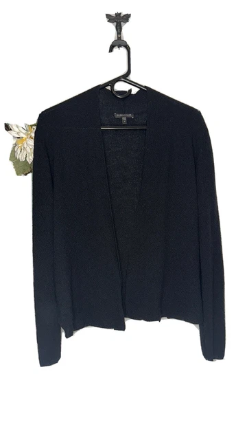 Eileen Fisher Black 100% Wool Italian Yarn Open Cardigan Women’s Size M