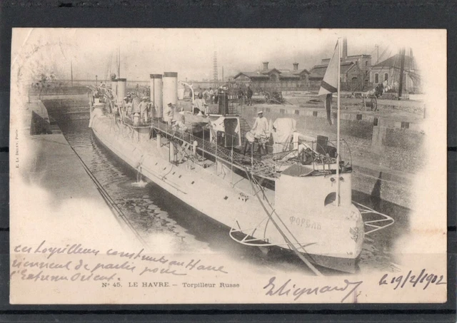Carte Postale Militaire Le Havre Torpilleur Russe 