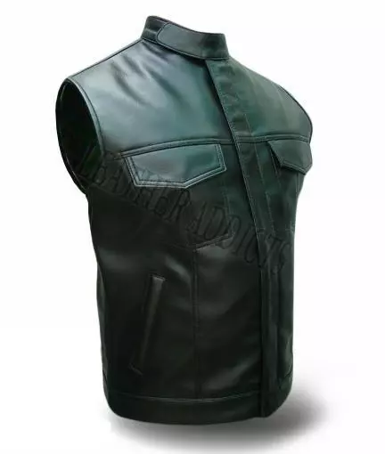 Uomo Stile Biker Vero pelle di Mucca Nero Moto Gilet