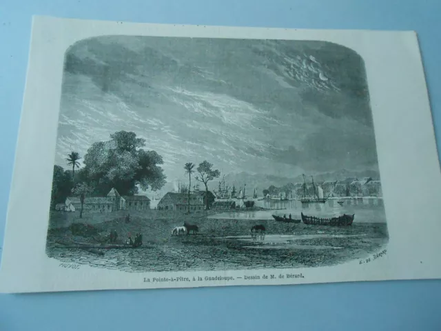 La Point à Pitre à la Guadeloupe Gravure Print 1860