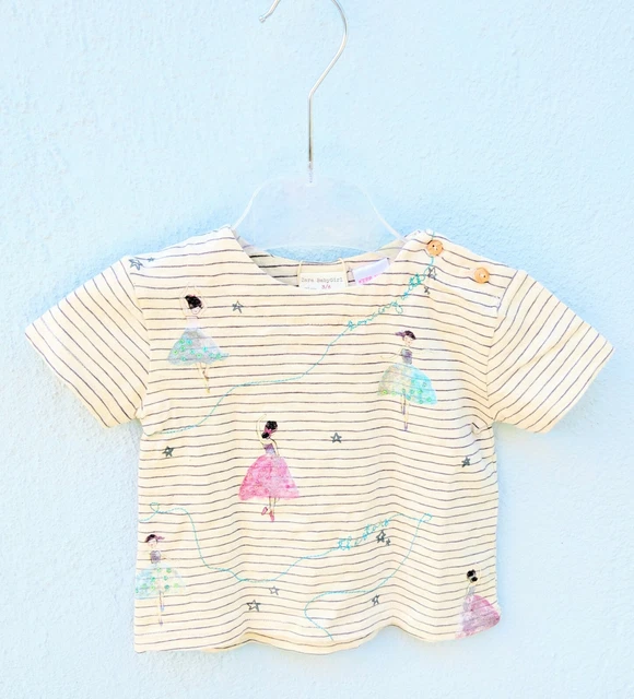 Neu Zara Gr.68 3-6 Monate Baby Mädchen T-Shirt Ballerina Pailletten Gestreift