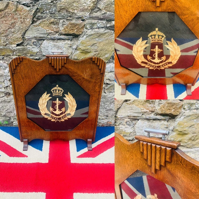 1920-30’s Art Deco Royal Navy Framed Woolwork Embroidery Fire screen.