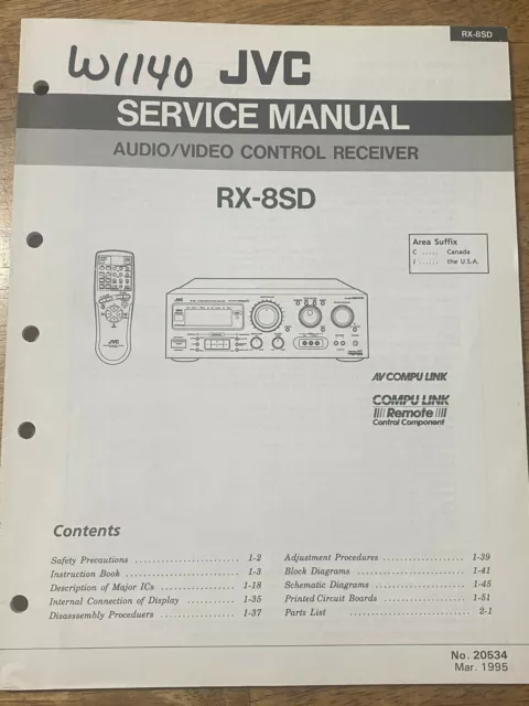 Jvc Rx-8Sd Audio Video Control Receiver Original Service Repair Manual